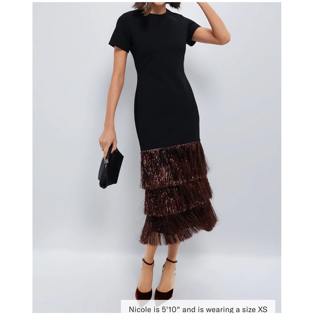 HYACINTH HOUSE Black & Bronze Metallic Fringe Francie Short Sleeve Maxi Dress